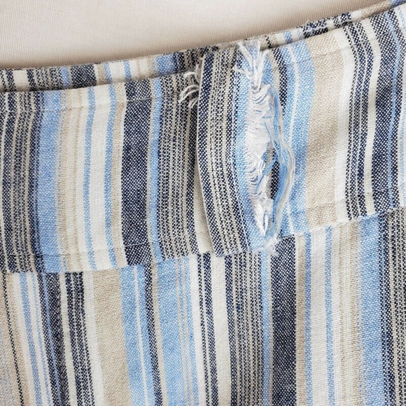 CC - Catherine Stewart Linen Cropped Pants Women's Size 8 Blue White Tan Striped - Picture 3 of 6